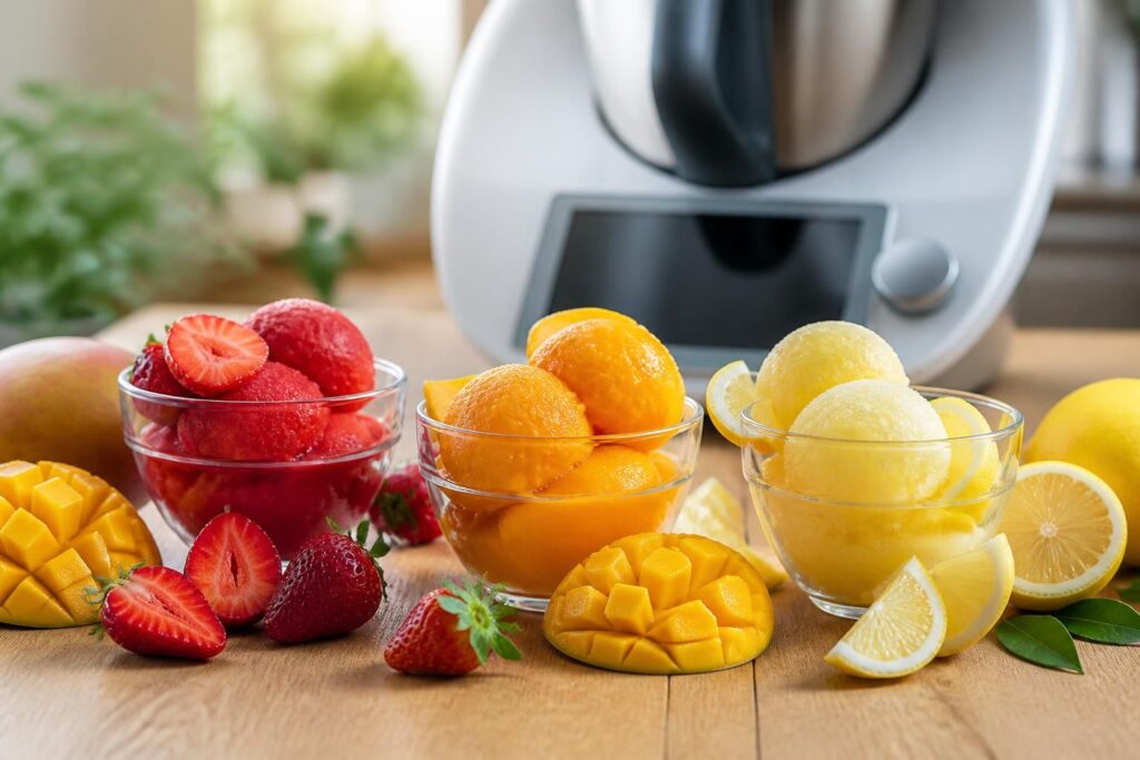 découvrez nos recettes de sorbets thermomix fruités aux fraises, mangues et citrons, légers et sans œuf, pour une gourmandise rafraîchissante et facile à préparer.