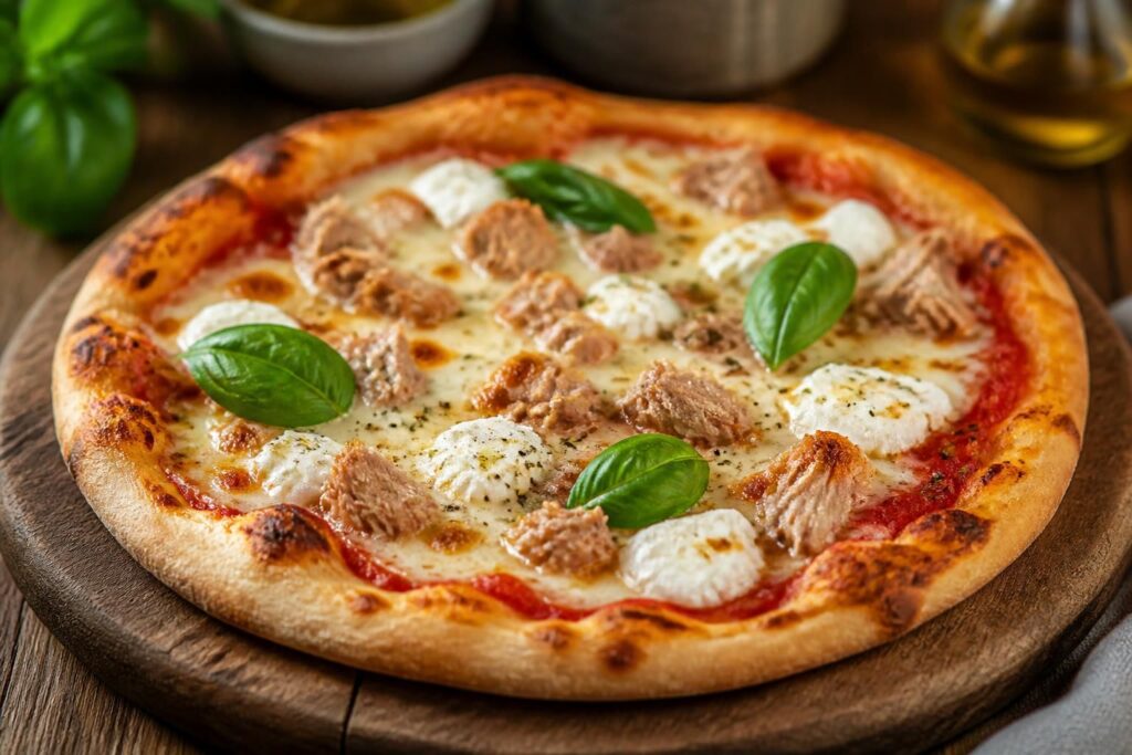 découvrez nos recettes savoureuses de pizza maison au thon, garnies de tomates fraîches, crème fraîche onctueuse et mozzarella fondante, pour un repas gourmand et facile à préparer.