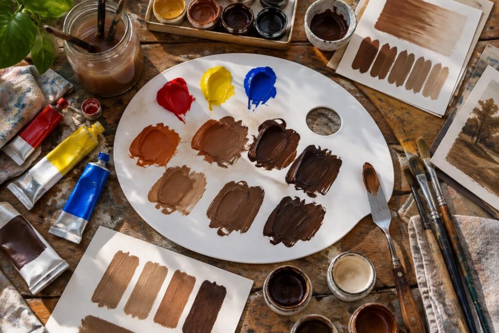 découvrez comment faire du marron en peinture grâce aux couleurs primaires, avec des techniques simples adaptées à l’acrylique et à la gouache.