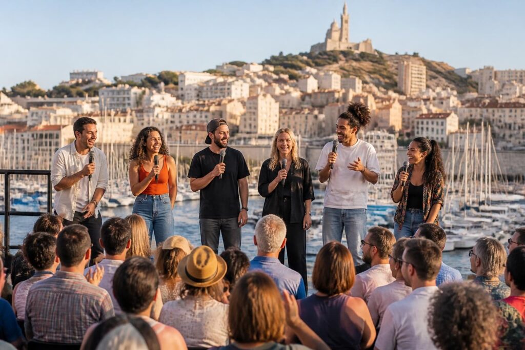 découvrez un panorama des humoristes marseillais, hommes et femmes, et plongez dans l'univers unique des talents locaux de la cité phocéenne.