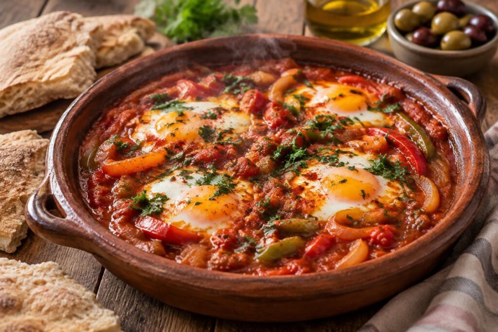 découvrez la tchoutchouka, une recette traditionnelle marocaine et kabyle, facile et rapide à préparer avec des poivrons, des tomates et des œufs.